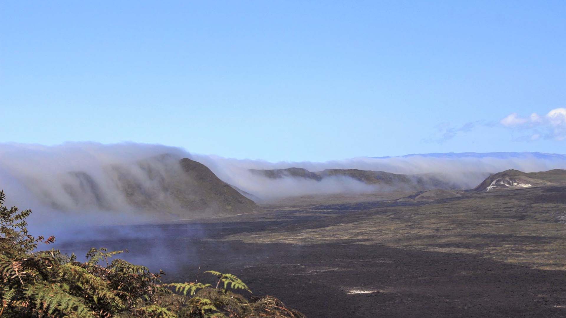 Volcanic highlands with mist in Galápagos Islands, Ecuador, a top country to visit for adventure holidays.